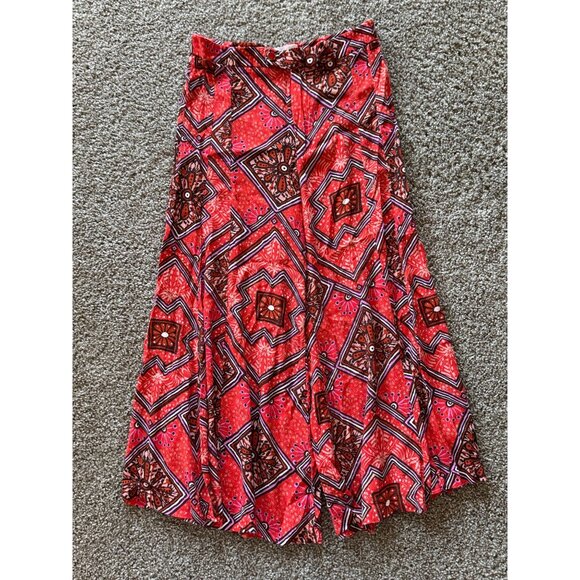 Anthropologie Skirted Wide Leg Retro Red Pants Trousers Size 6 Geometric Print s - Picture 3 of 8